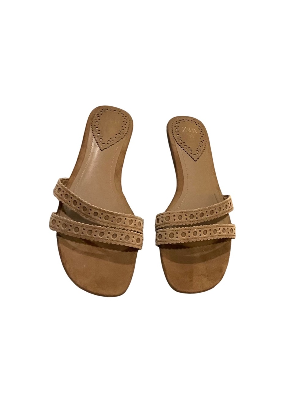 ZARA Tan Suede Double Strap Flat Slide Sandals Boho Size 36 / US 6 - Picture 2 of 6